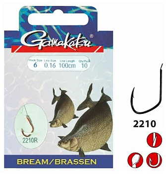 Крючок с поводком Gamakatsu BKD-2210R Bream Size 16 Red   0,12мм 100см
